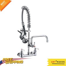 Polished Chrome 25" Brass Wall Mount Kitchen Faucet with Pull-Down Sprayer