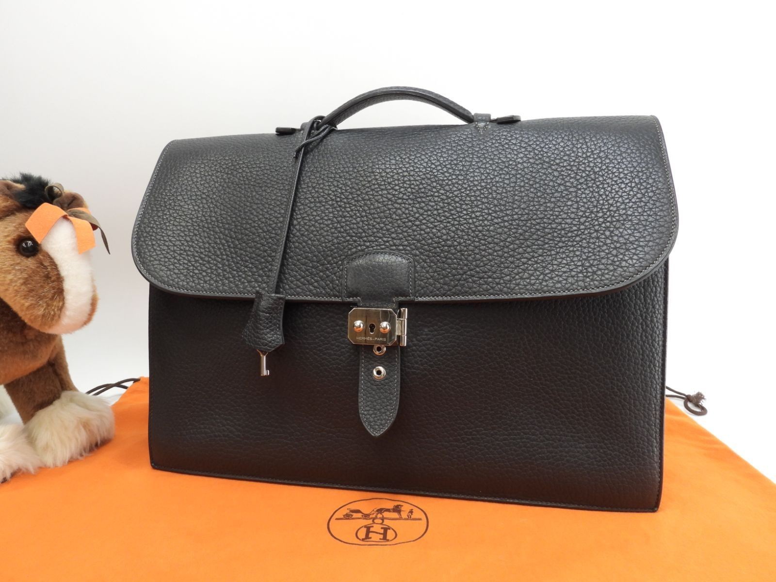 Hermes Sac Adepeche 41 Fjord navy blue silver hardware men's document bag