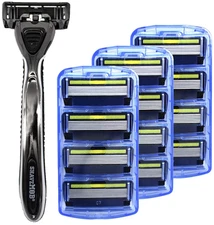 6-Blade Men'S Razor Kit (Flex Head Handle 12 Refills) (No Trimmer) - the Caveman