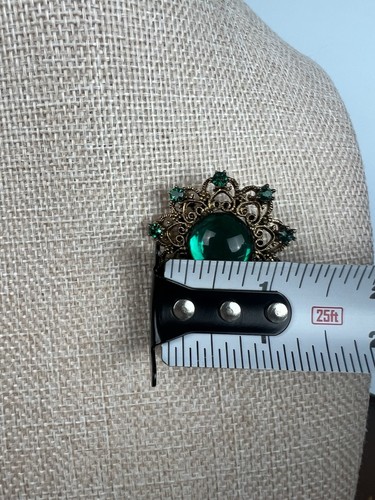 Spilla vintage verde smeraldo tono oro - Foto 3 di 5