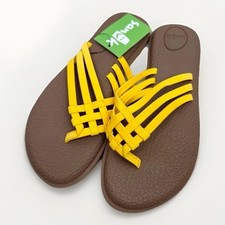 Sanuk Womens Yoga Salty Sandals Size 6 Yellow Brown Yoga Mat Footbed Casual