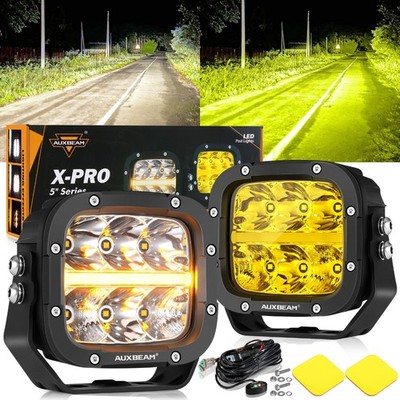 AUXBEAM 5''Inch 132W LED Work Light Bar Offroad Driving Spot Cube Pods Amber DRL