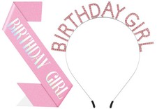 Birthday Headband with Sash for Women, Birthday Crwon Tiara for Decorations