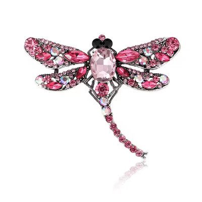 Pink Crystal Dragonfly Brooch Pin Rhinestone Insect Summer Statement JewelryGift