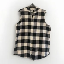 Urban Groove Womens L Buffalo Check Sleeveless Shirt White Black Snap Button