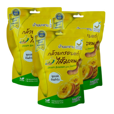 Thai Crispy Banana Chips mit Tamarindenmarmelade 90g x 3 Beutel | Süßes...