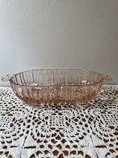 Vintage Pink Glass Oval Dish Decorative 1930s