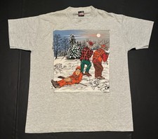 90s Artwear N. Animated Hunting Deer Human Tshirt Best Tag Size L Grey USA Made