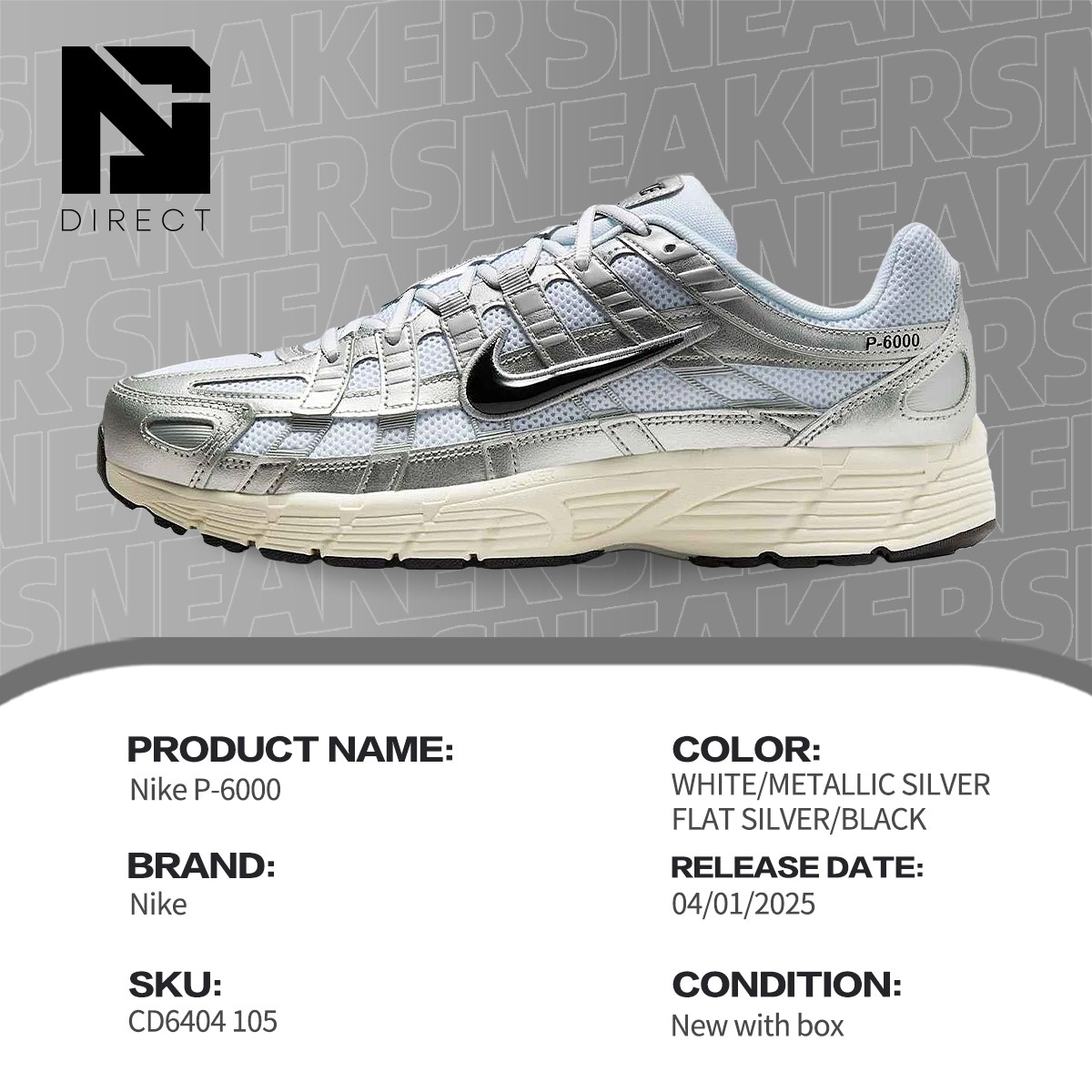 Nike P-6000 Metallic Flat Silver CD6404 105 Men's Size Shock