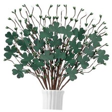 20Pcs St Patricks Day Decorations Shamrock Picks Decor Artificial Floral Stems