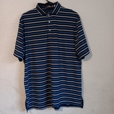 RLX Ralph Lauren Large Performance Polo Shirt Blue White Striped Short Sleeve