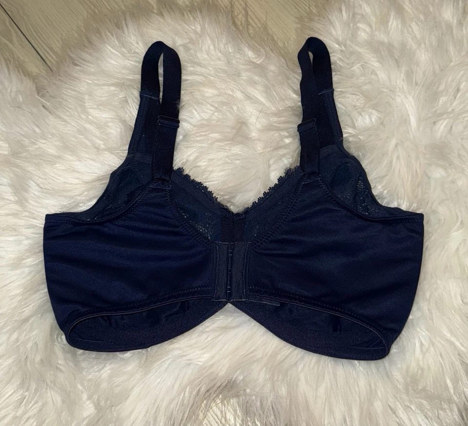 Sujetador minimizador de encaje cómodo Lilyette 0428 sin forro con aros para mujer 34DD azul marino Foto 4 de 4