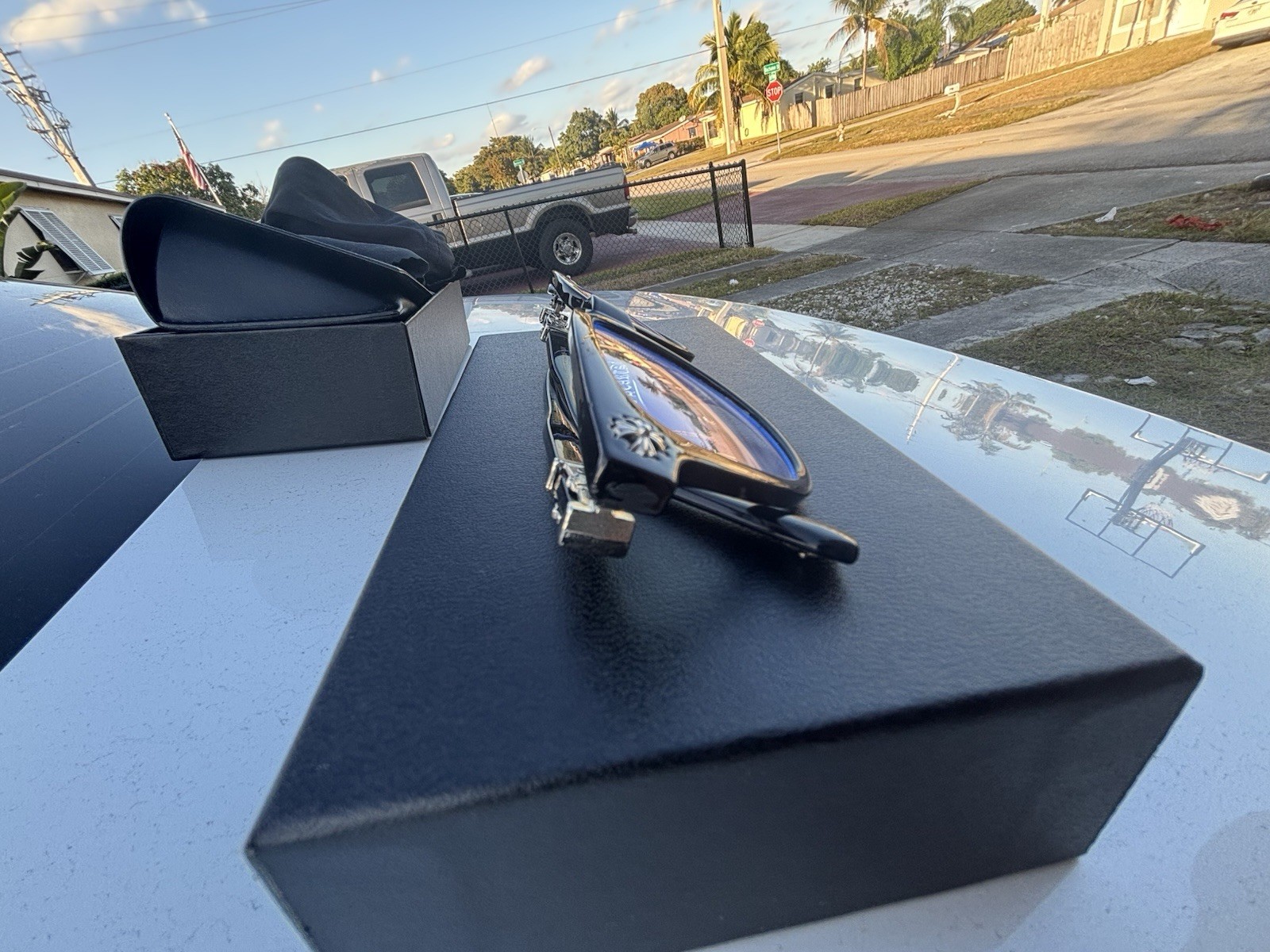 Chrome Hearts Women's Square Sunglasses Black Frame Blue Tinted Lens 2273