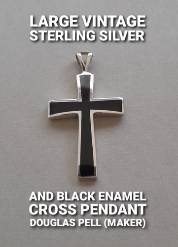 LARGE STERLING SILVER AND BLACK ENAMEL CROSS PENDANT DOUGLAS PELL (MAKER)
