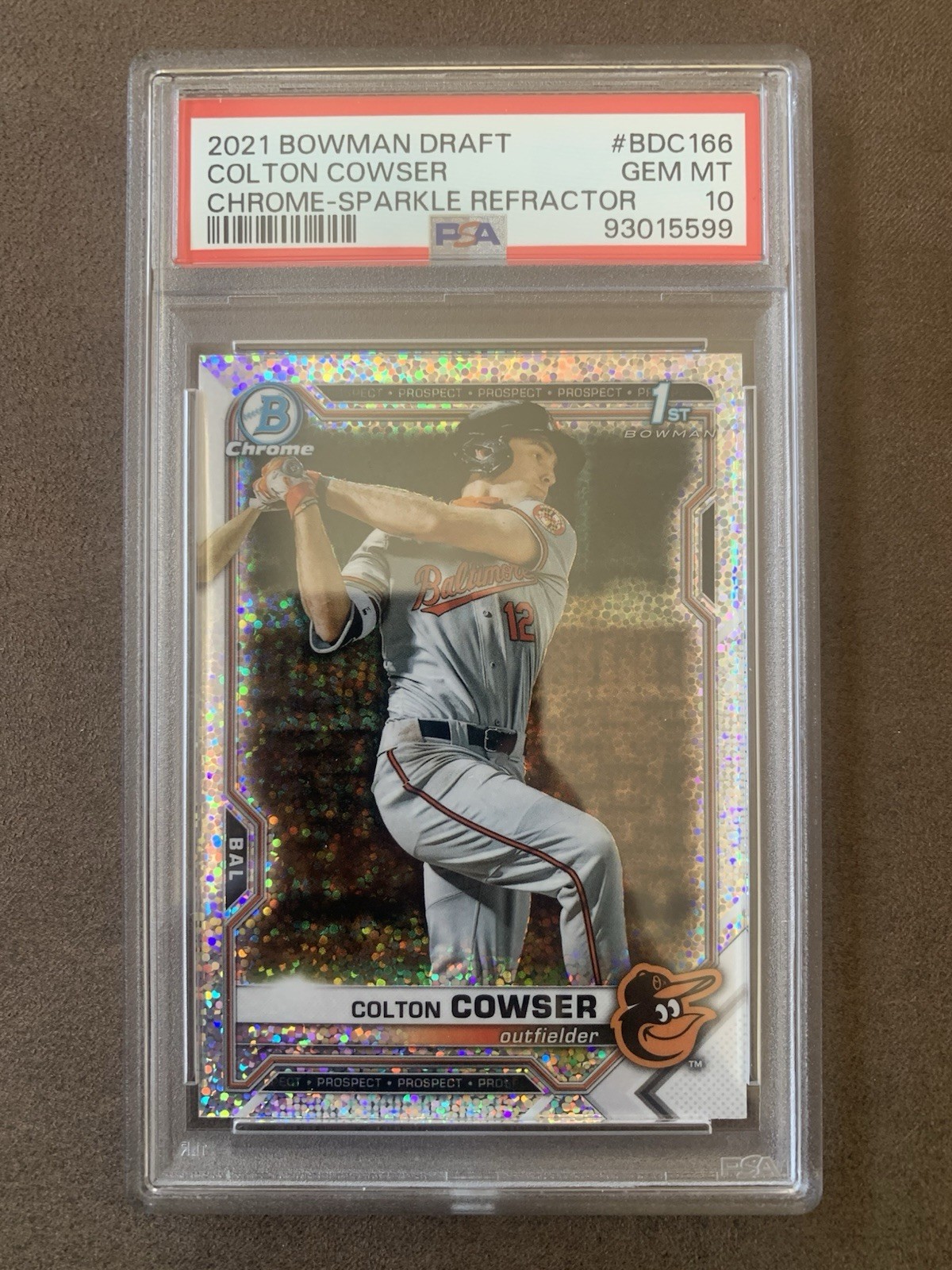 2021 Bowman Chrome Draft Colton Cowser 1st Sparkle Refractor PSA 10