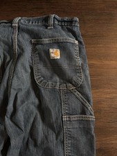 Carhartt FR Mens 34x34 CAT2 NFPA 2112 Dark Blue Denim Cargo Work Jeans Relaxed