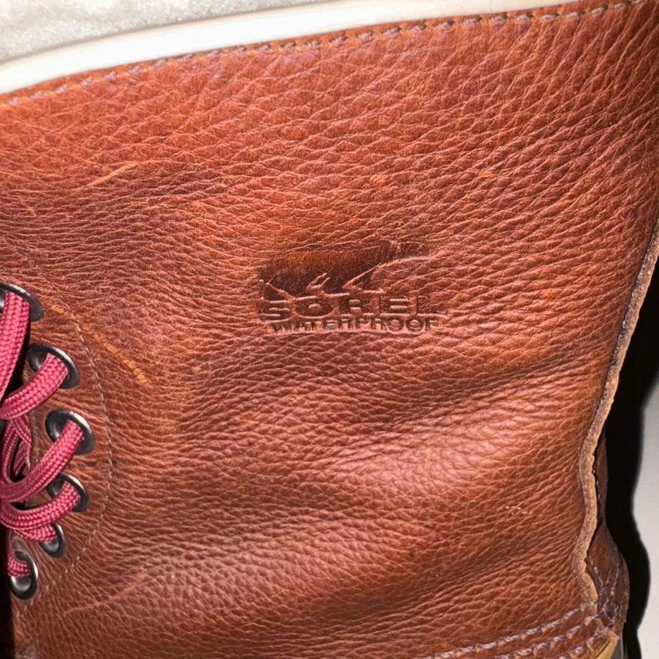 Sorel Winter Snow Boots Duck Boots Leather Upper Red Laces - Image 4 of 4