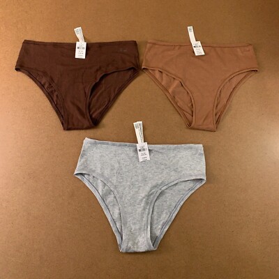 PINK Victorias Secret Womens Size XL Brown Gray Cotton Cheeky Panty 3 Pieces NWT