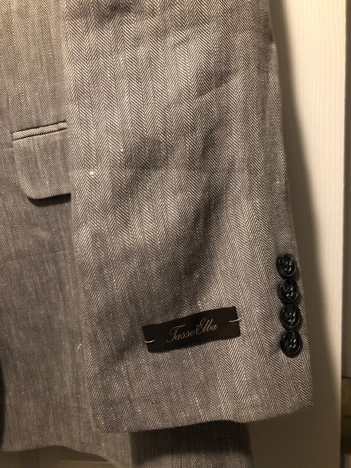 $250.00 Tasso elba 42L Hombre Nuevo Mezcla Lino Abrigo Deportivo Chaqueta Blazer Foto 3 de 4