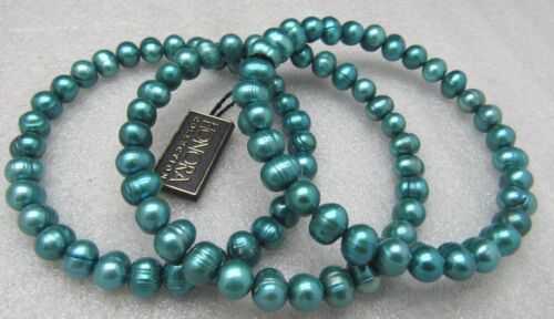 HONORA SET OF 3 TEAL BAROQUE PEARL WIRE BRACELET Set NIB AMAZING