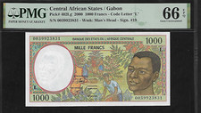 Central African States  / Gabon 1000 Francs 2000 PMG 66 EPQ UNC P#402Lg