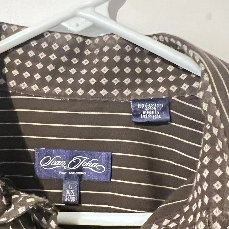 Vintage Sean John Mens Dress Shirt Size L 16.5 34/35 Brown Striped Button Up - Image 2 of 4