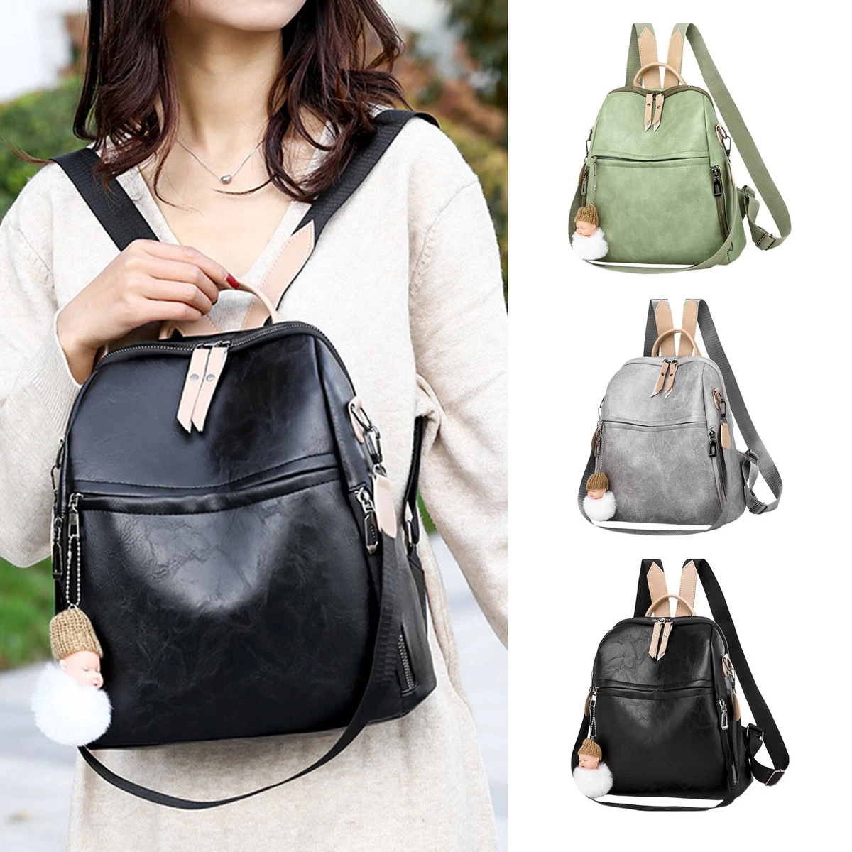 PU Leather Backpack for Women Girls, Trendy Travel Shoulders Bag