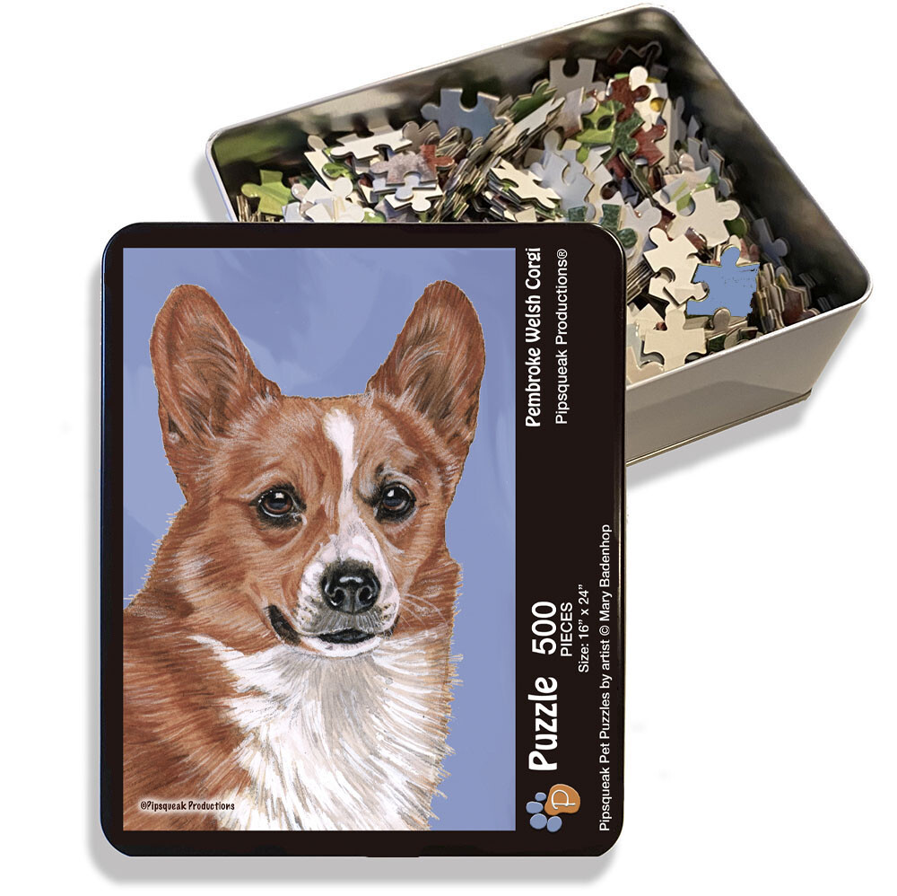 Corgi Pembroke Welsh Jigsaw Puzzle, 500-piece with reusable Tin, from painting b