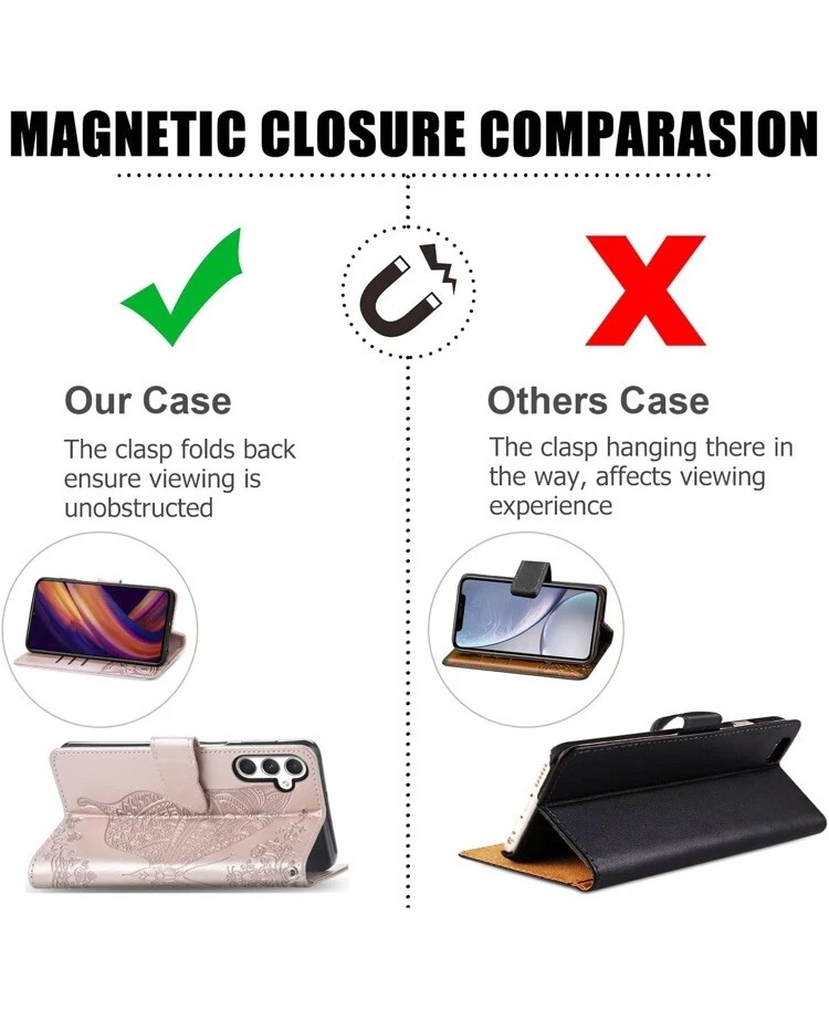 Samsung Galaxy A25 5G Wallet Case, Butterfly & Flower Embossed Premium Leather - Image 4 of 4