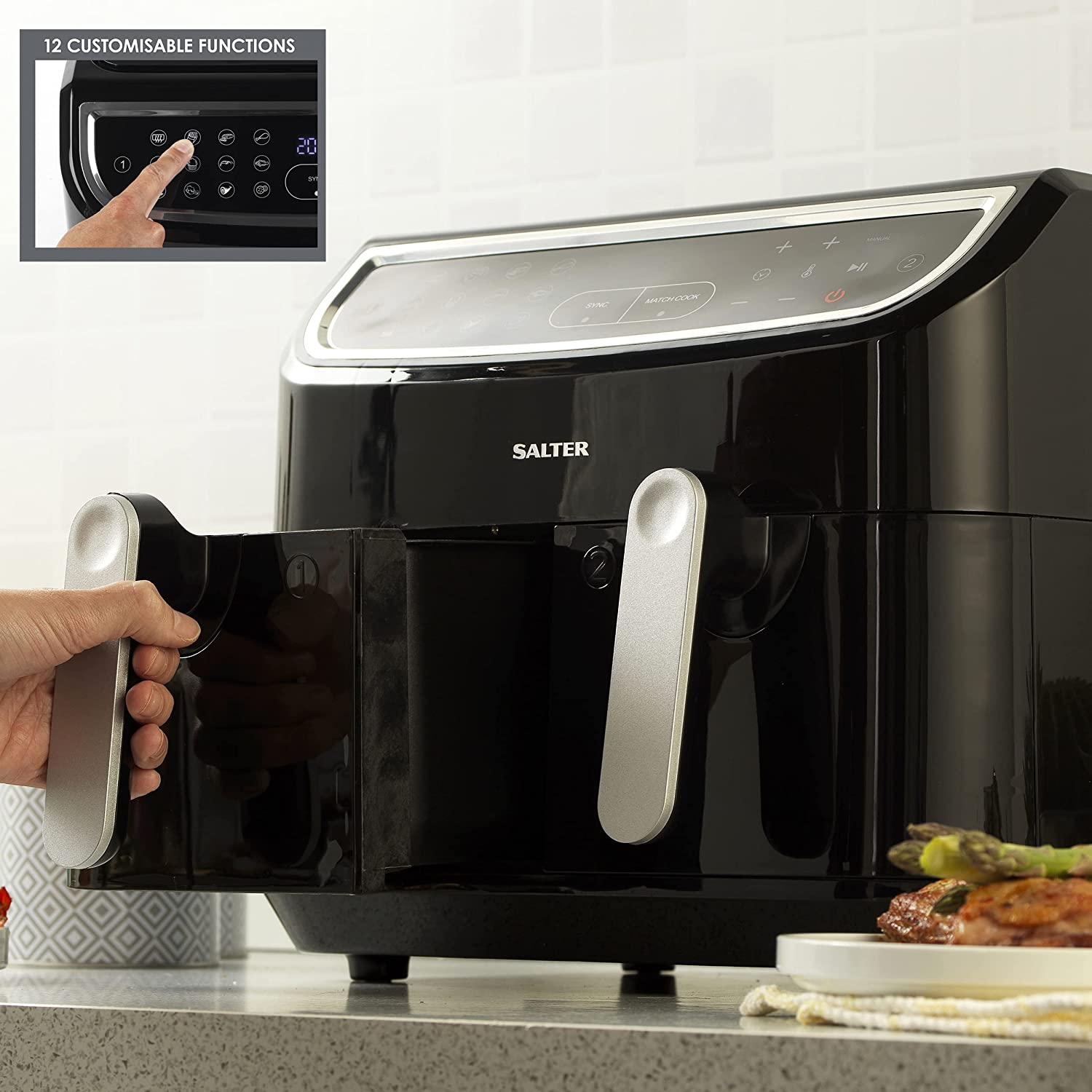 Salter EK4548 Dual Air Fryer Double Drawer, 2 XL NonStick Cooking