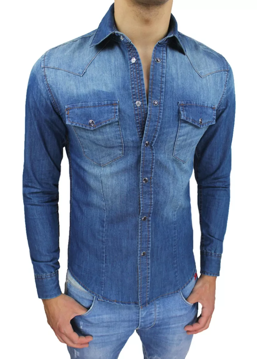 Camicia jeans slim fit uomo sale