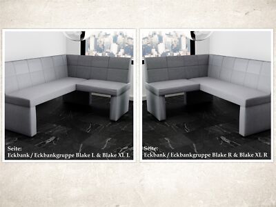 Eckbankgruppe 196x142 cm BLAKE XL R Kunstleder Grau / Esstisch DANTE Weiß
