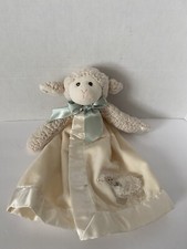 Bearington Baby Collection Plush Lamb Lovey Sherpa Green Bow Satin Trim