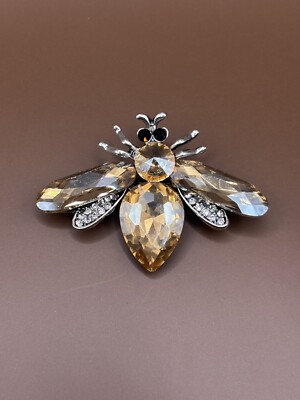 Silver Tone Champagne Rhinestone Flying Insect Brooch + Pendant | eBay