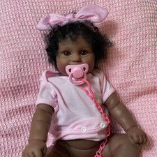 19" African American Reborn Doll Dark Skin Girl Maddie Full Vinyl Newborn Bath