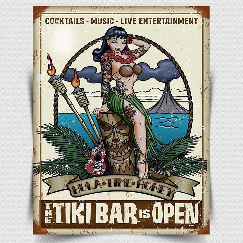 Panneau Décoratif En étain Floride Tropical 12x8 Pouces – Style Vintage Tiki Bar Déco Murale Neuve