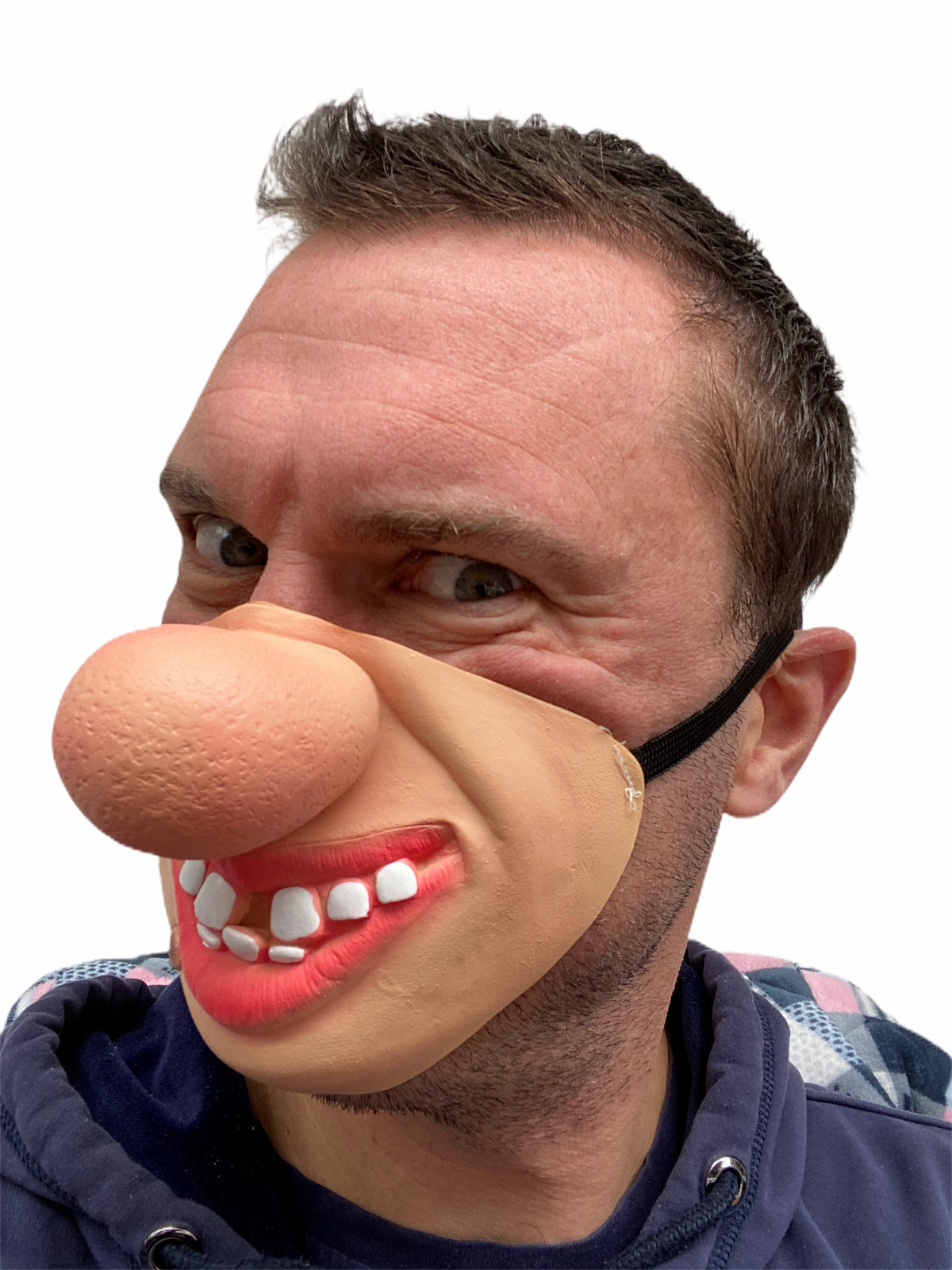 Media Cara Divertido Grande Rojo Nariz Payaso Máscara Hillbilly Dientes Disfraz