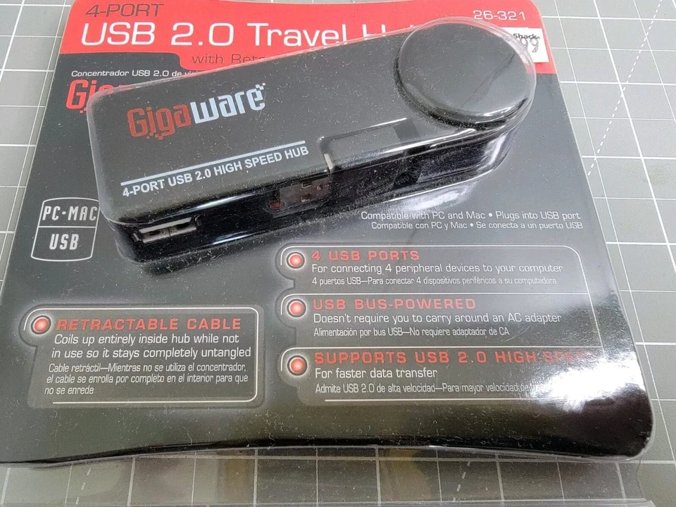 USB 2.0 Travel Hub 4-Port Gigaware USB Plug Old Stock RadioShack Equipment - Image 4 of 4