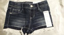 NWT  SONOMA Dark blue jean shorts Lace hem Adjustable waist Stretchy Girls 4