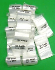 2000 Zip Seal Lock 3x4 Clear Reclosable Bags 2mil Squeeze Seal 3" x 4" 2,000 Pcs