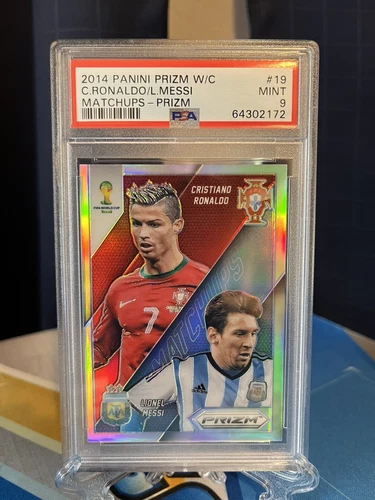 CRISTIANO RONALDO LIONEL MESSI 2014 PRIZM WORLD CUP MATCHUPS SILVER PSA 9