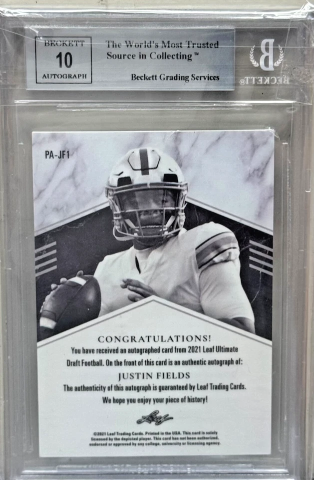 2021 Leaf Ultimate Draft Justin Fields Portait Platinum Spectrum Auto /30 BGS 9* - Image 2 of 2