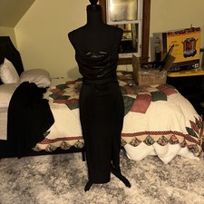 Windsor Yasmina Formal Cutout Black  Satin Sheen StretchDress, Sexy, Date Night