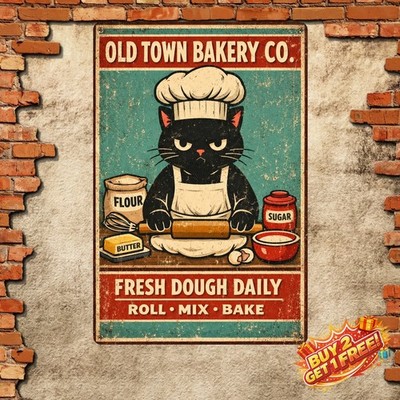 Kitty Biscuits We Knead Your Dough 8x12 Metal Sign Vintage Cat Wall Art