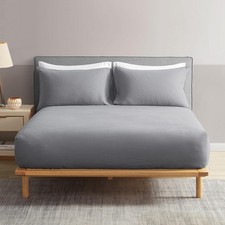 100 French Linen Fitted Sheet Mattress Cover 1 Piece with 16 Inch Deep Poc...