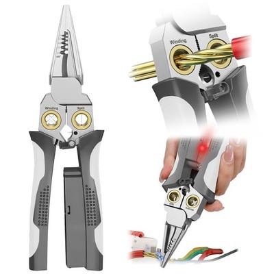 8in1 Wire Crimper Stripper Voltage Detector 12250V AC/DC Tester Tool Gray