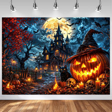 Halloween Horror Castle Backdrop Black, 7X5Ft 82"X60" 