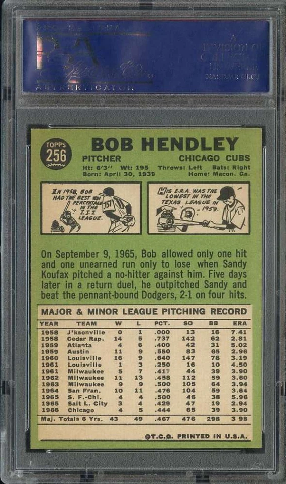 1967 TOPPS #256 BOB HENDLEY PSA 9 CUBS *B67211 - Image 2 of 2