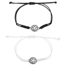 Soccer Bracelets, 2 Pcs Soccer Gifts Adjustable Wristbands Black White