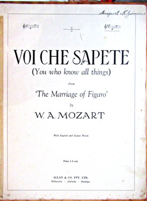 Voi Che Sapete Mozart Marriage of Figaro Sheet Music Vocal Piano Vintage c.1930s